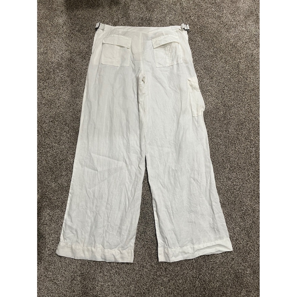 Tommy Bahama White Linen Wide Leg Cargo‎ Pants Womens 12 Beach Tropical Relaxed - Picture 2 of 7